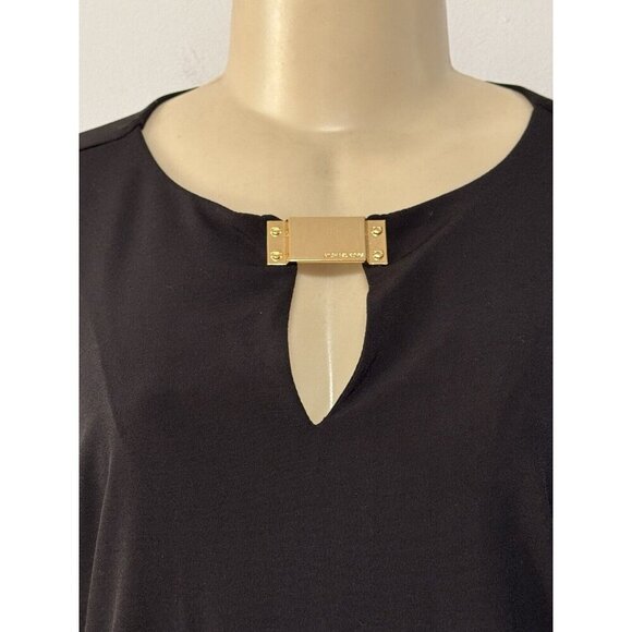 Michael Kors Black Gold Logo Buckle Keyhole Neckline Tunic Top‎ - Picture 4 of 8